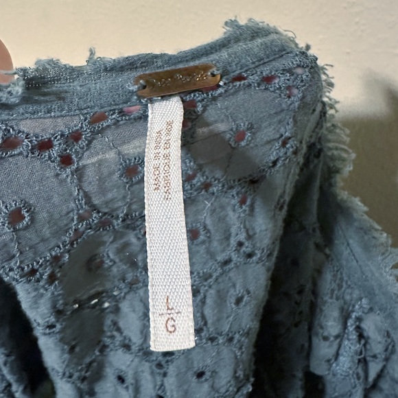 Free People | Two to Tango Cotton Eyelet Gauze Boho Green Blouse | Large - Picture 6 of 6